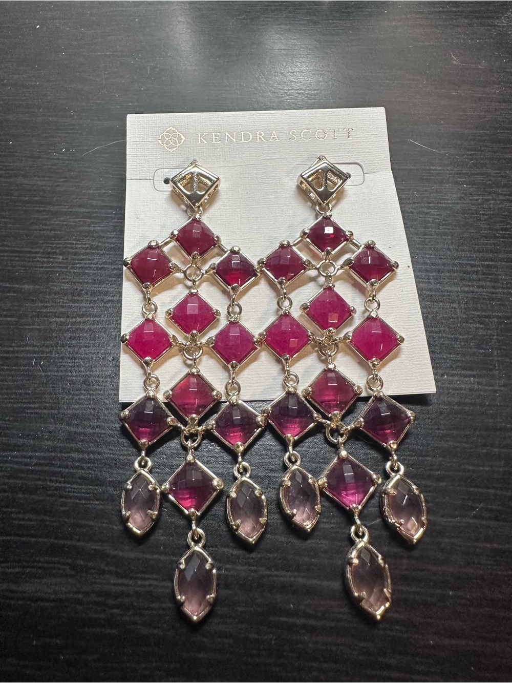 VGUC Vintage Kendra Scott Gloria Earrings Gold w/Jade Clear Amethyst Berry Glass